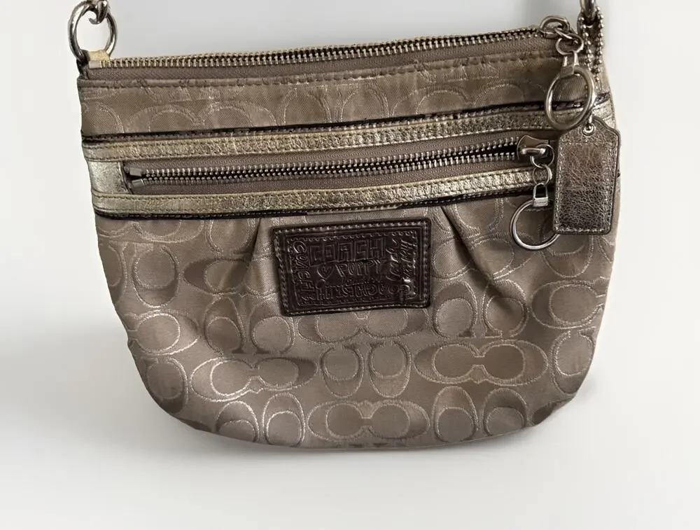 Coach Poppy Metallic Silver & Gold Signature C Crossbody Bag Authentic PROJECT